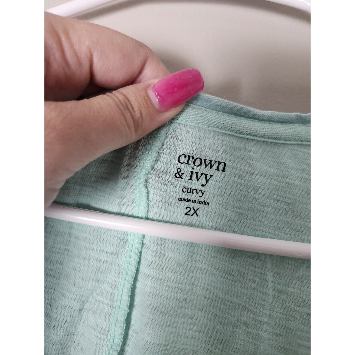 Crown & Ivy T-Shirt Top Plus Size 2X Pineapple Aqua Blue 3/4 Sleeve Beaded