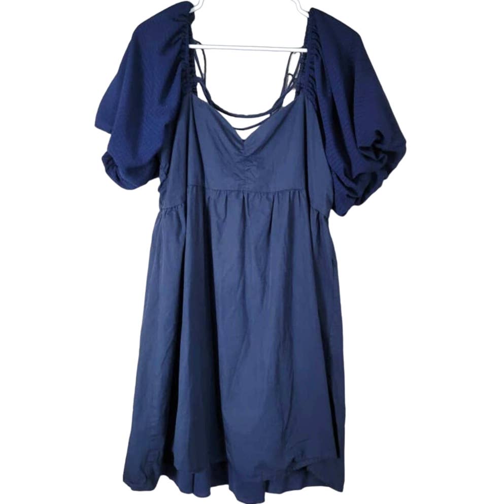 Arula Mini Dress A-Line Blue Puff Sleeve Tie Back Size X (10/12)