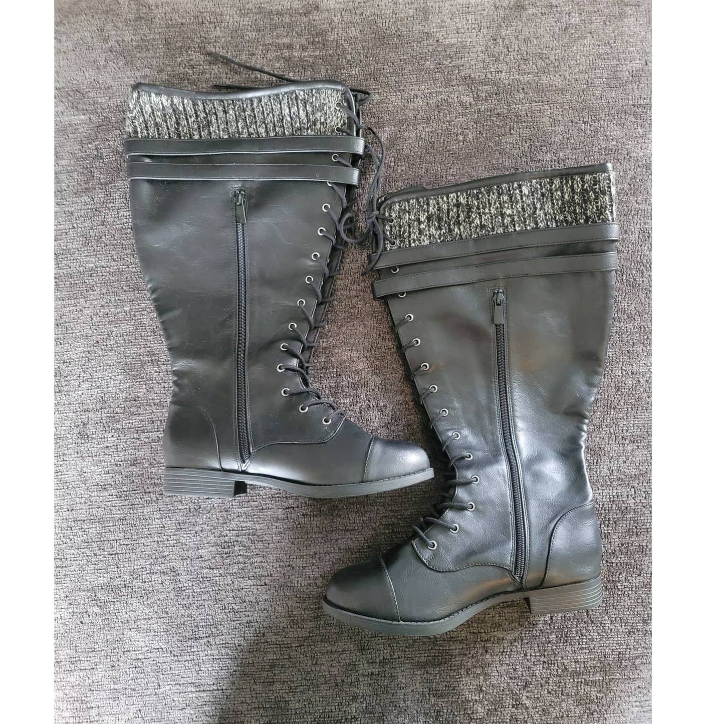 Torrid Black Extra Tall Combat Winter Boots Zipper & Lace Up Closure Womens Size 9W