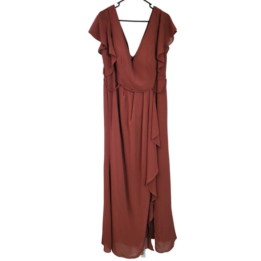 DB Studio Formal Maxi Dress Plus Size 18 Ruffle Wrap Chiffon Side Split Rust