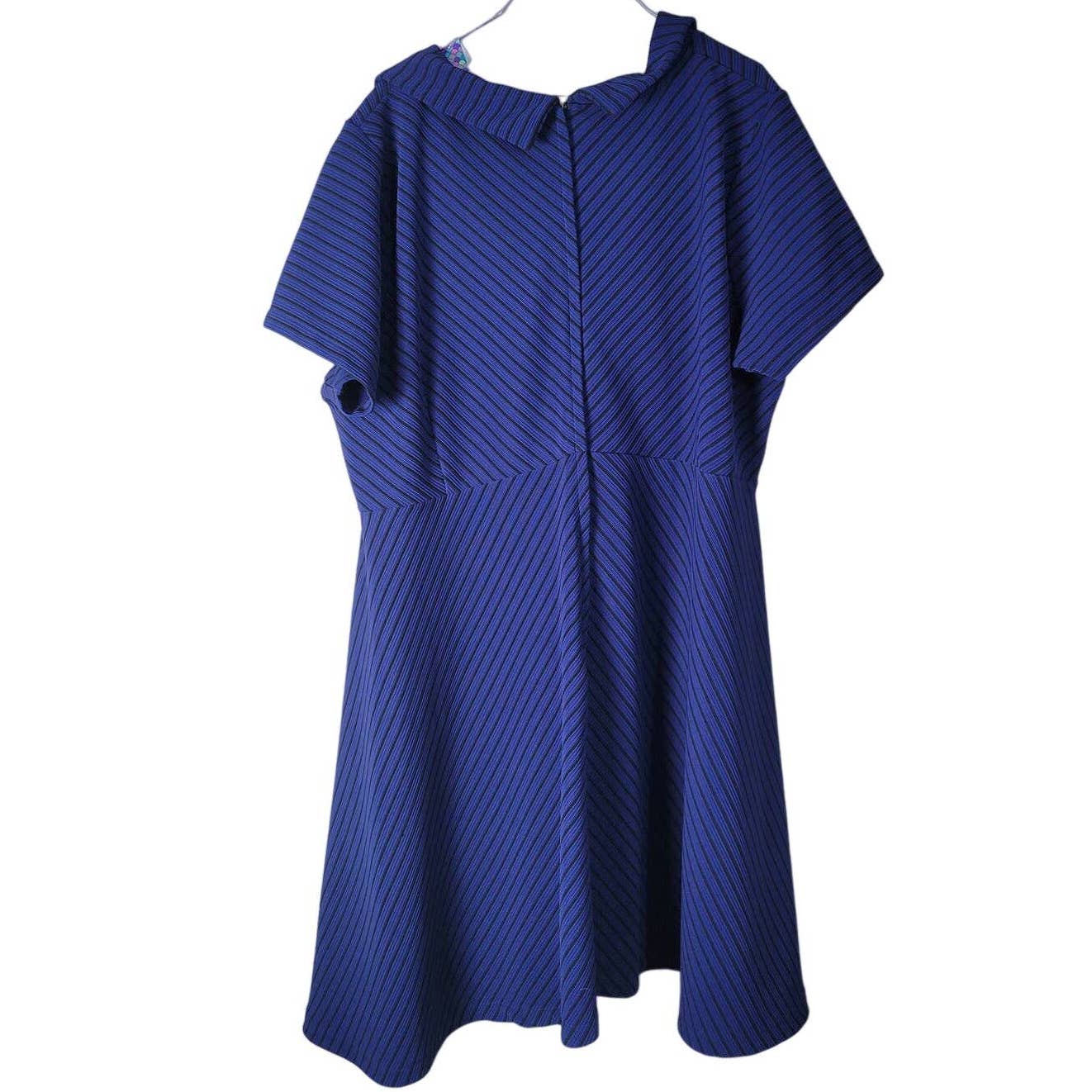 Myrtlewood Midi Dress Blue Black Striped Retro Pinup Short Sleeve Plus Size 4X