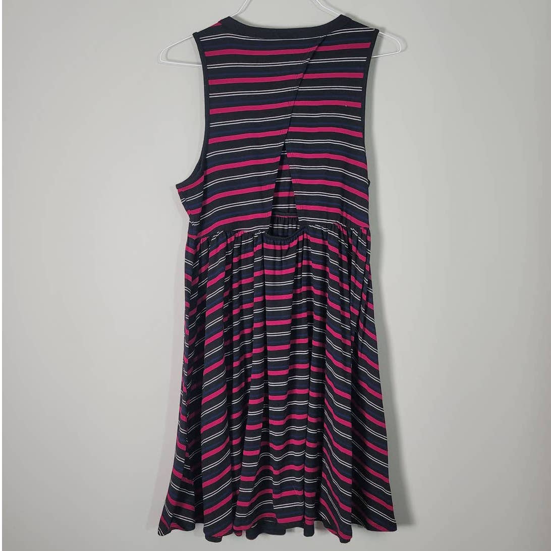 TORRID Mini Dress Black Pink Stripe Cross Open Back Sleeveless Jersey Size 00/ M