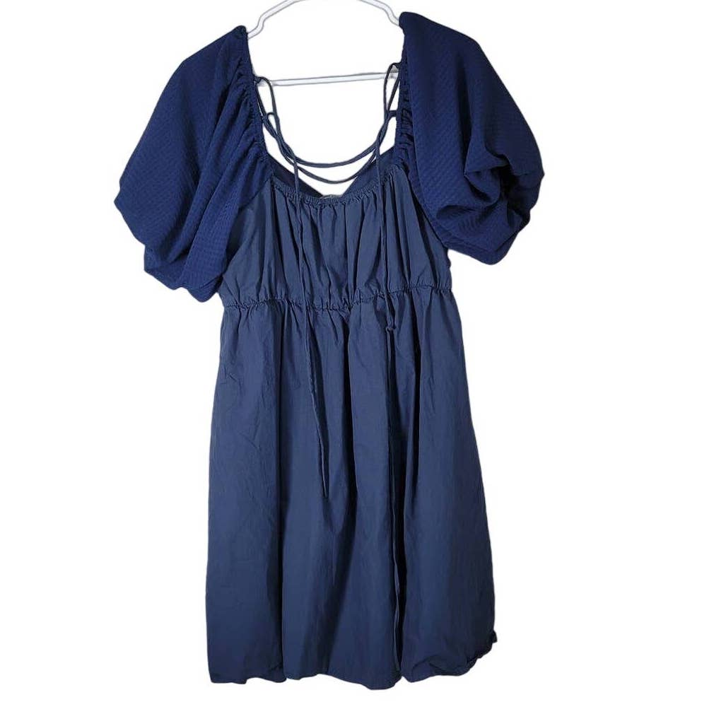Arula Mini Dress A-Line Blue Puff Sleeve Tie Back Size X (10/12)