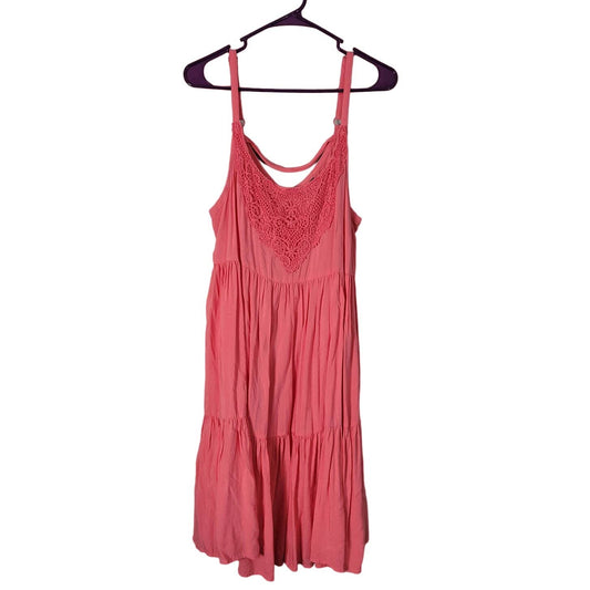 Torrid Mini Dress Coral Pink Sleeveless Tiered Crochet Lace Plus Size 0/0X