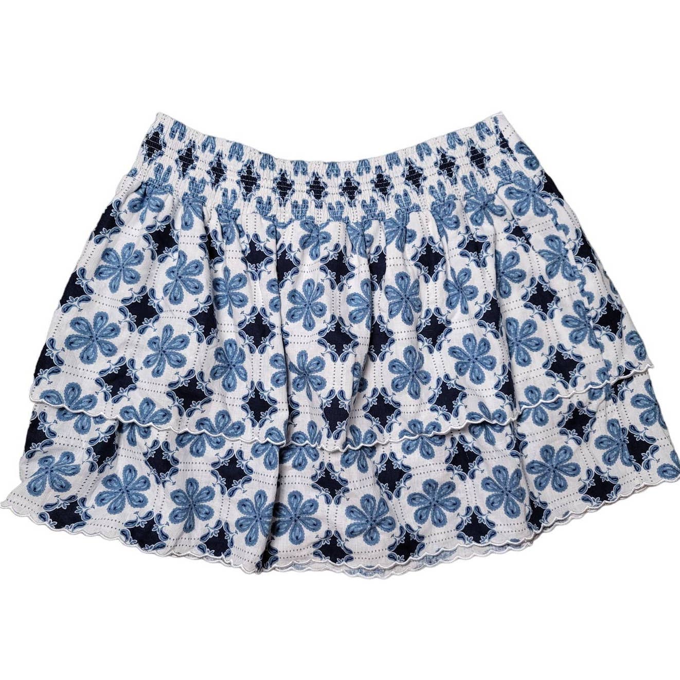 Aquabendita Mini Skirt Tiered Stretch Floral Blue White Plus Size XXL