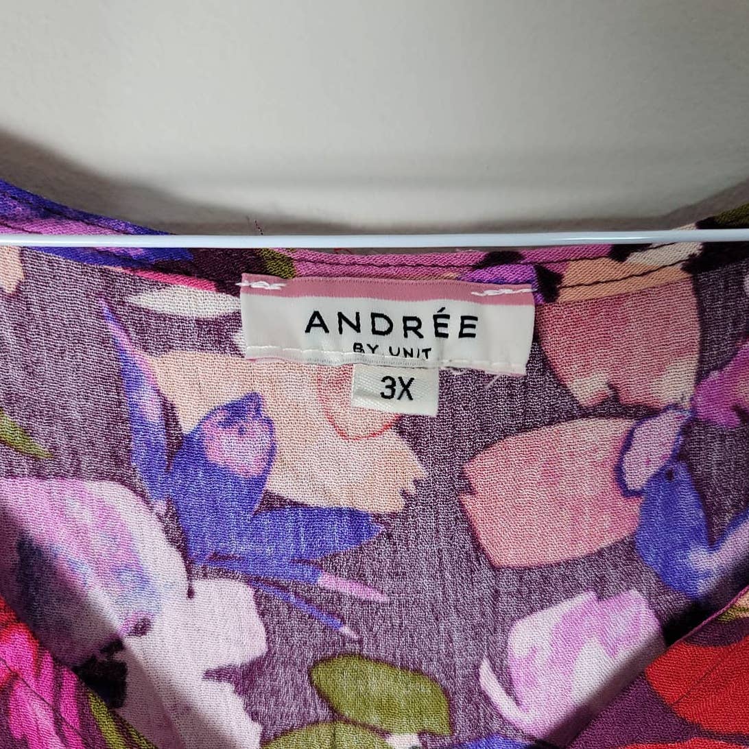Andree By Unit Blouse Flare Sleeve Pink Floral V-Neck Plus Size 3X