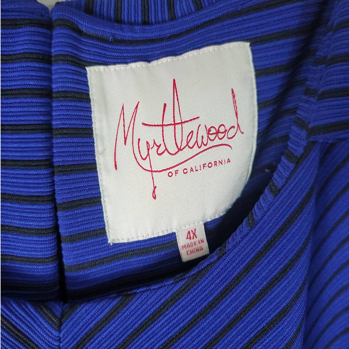Myrtlewood Midi Dress Blue Black Striped Retro Pinup Short Sleeve Plus Size 4X