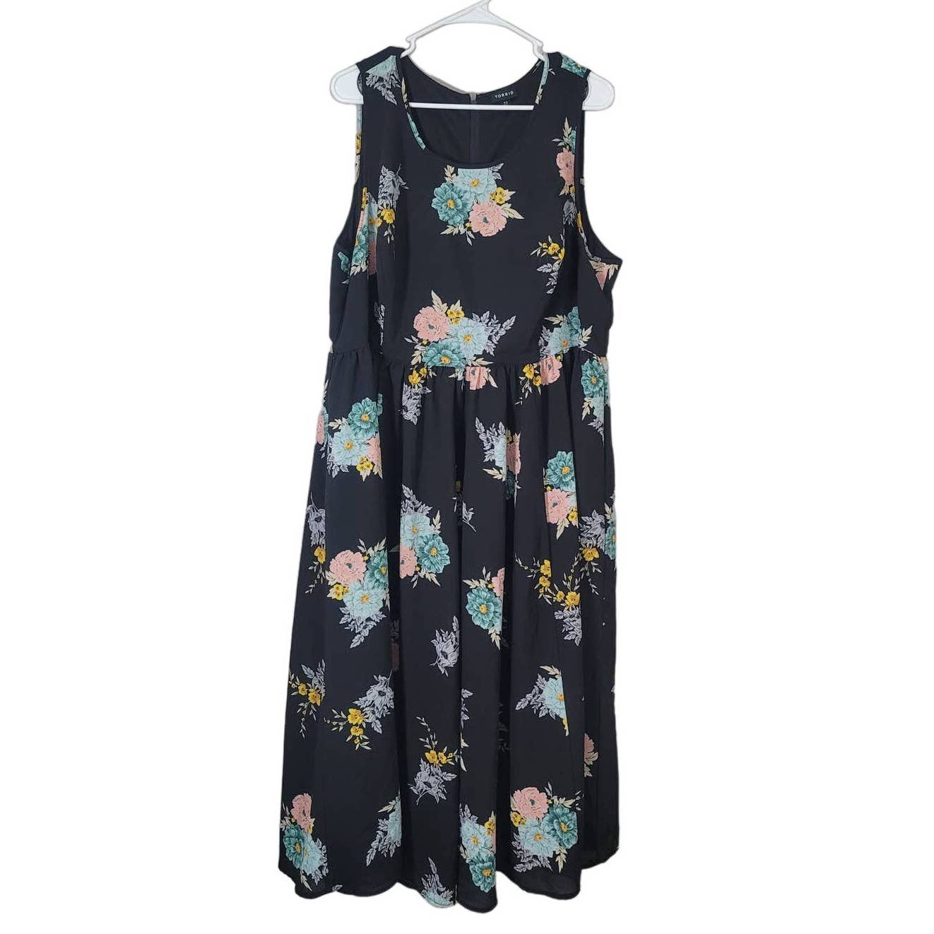 Torrid Midi Dress Georgette Black Floral Sleeveless Plus Size 22