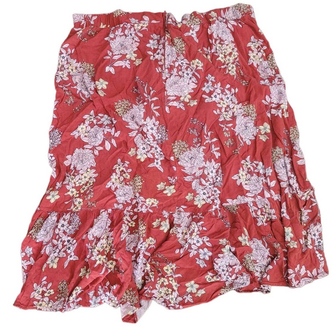 Torrid Skirt Hi Low Ruffle Burnt Orange Floral Side Tie Plus Size 5/5X