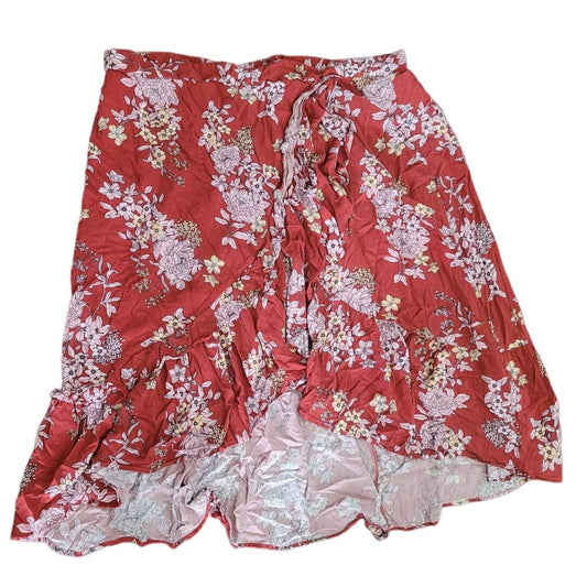 Torrid Skirt Hi Low Ruffle Burnt Orange Floral Side Tie Plus Size 5/5X