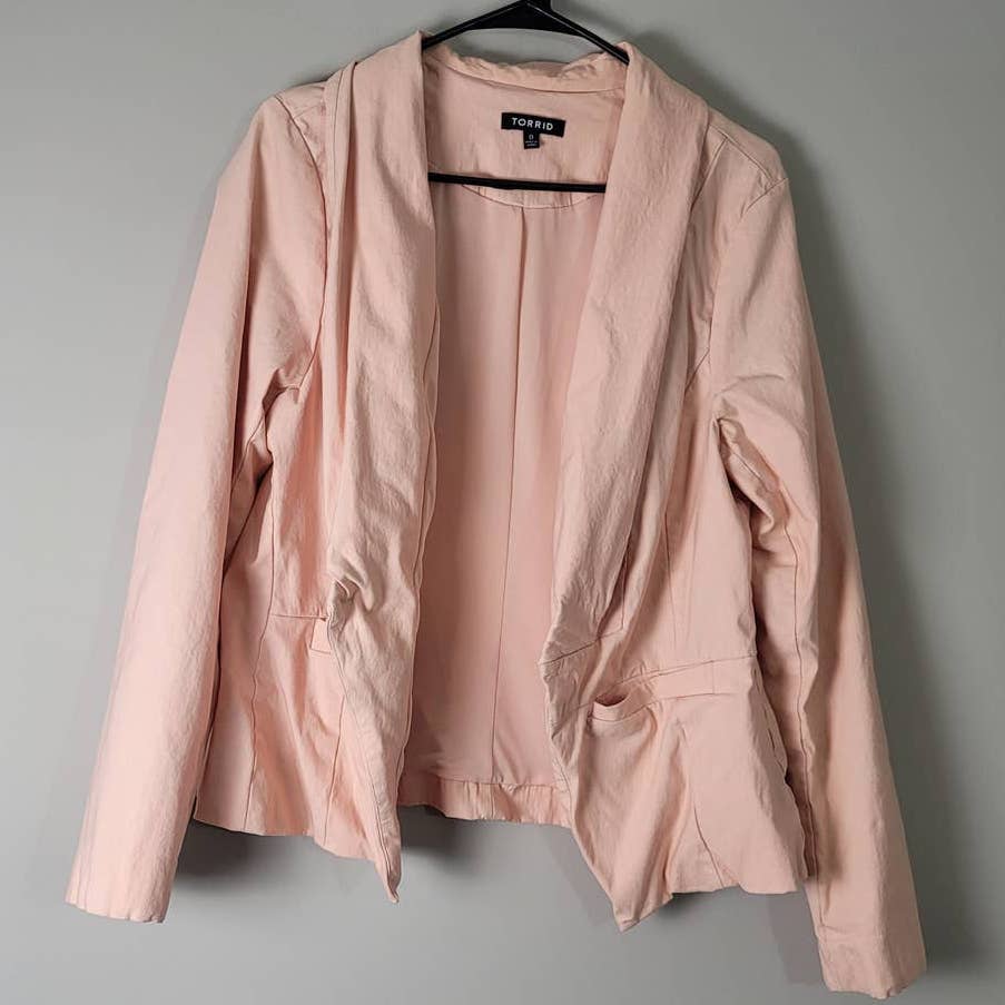 Torrid Blazer Jacket Blush Pink Open Front Pockets Plus Size 0/0X