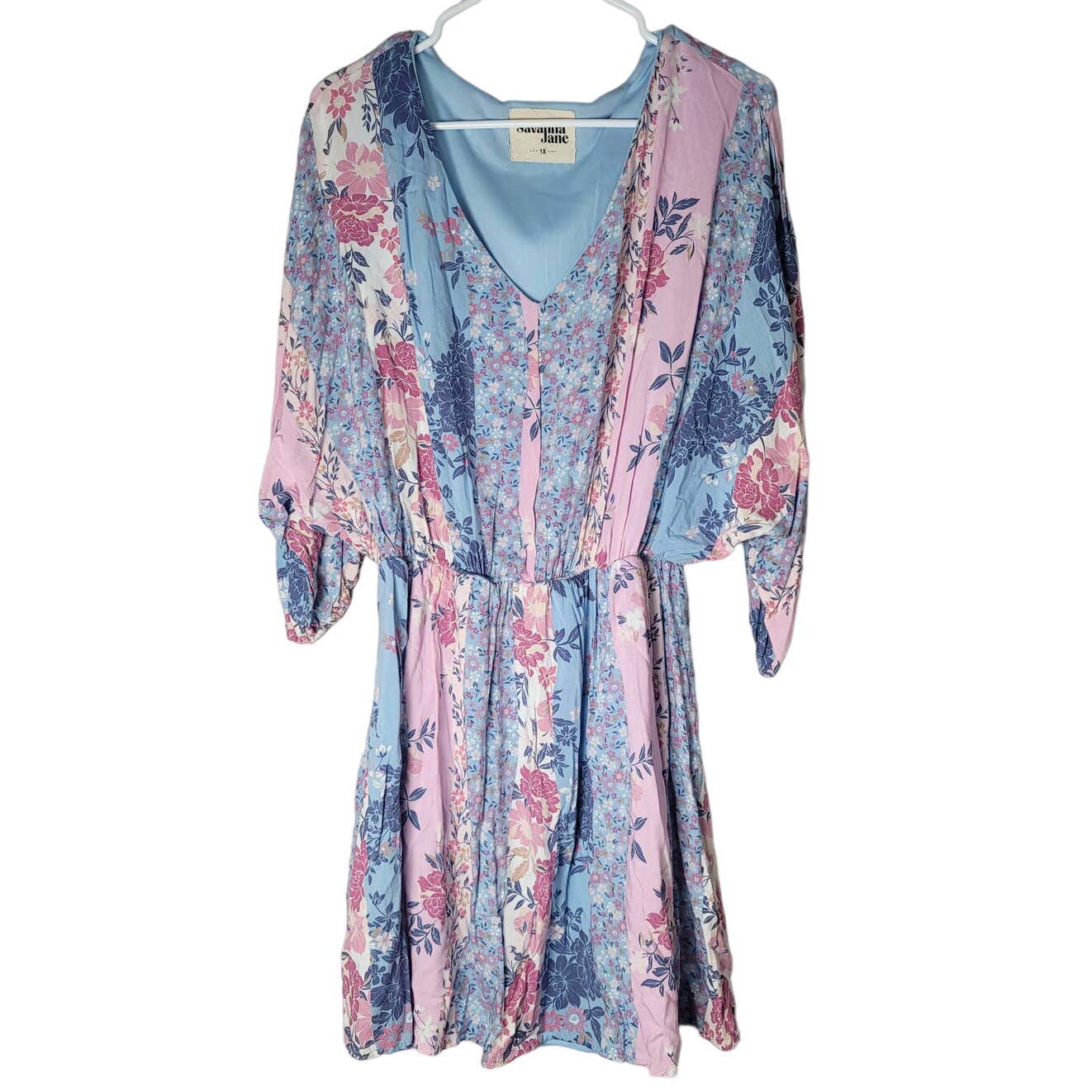 Savanna Jane Mini Dress V-Neck Floral Pink & Blue Plus Size 1/1X