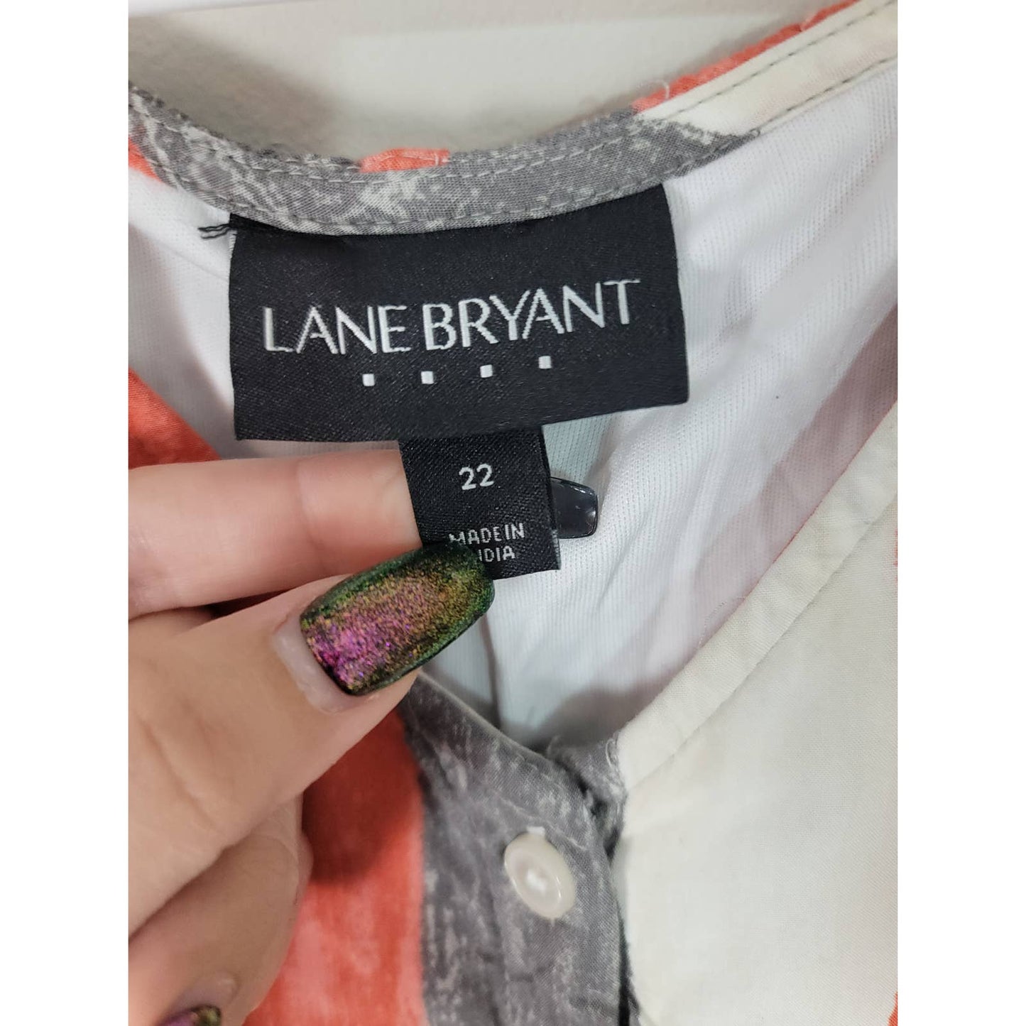 Lane Bryant Mini Shirt Dress Orange Gray White Summer Lined Plus Size 22