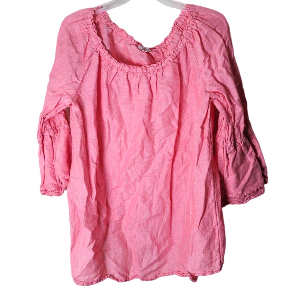 Talbots Blouse Pink Bell Sleeve Linen Blend Plus Size 1X