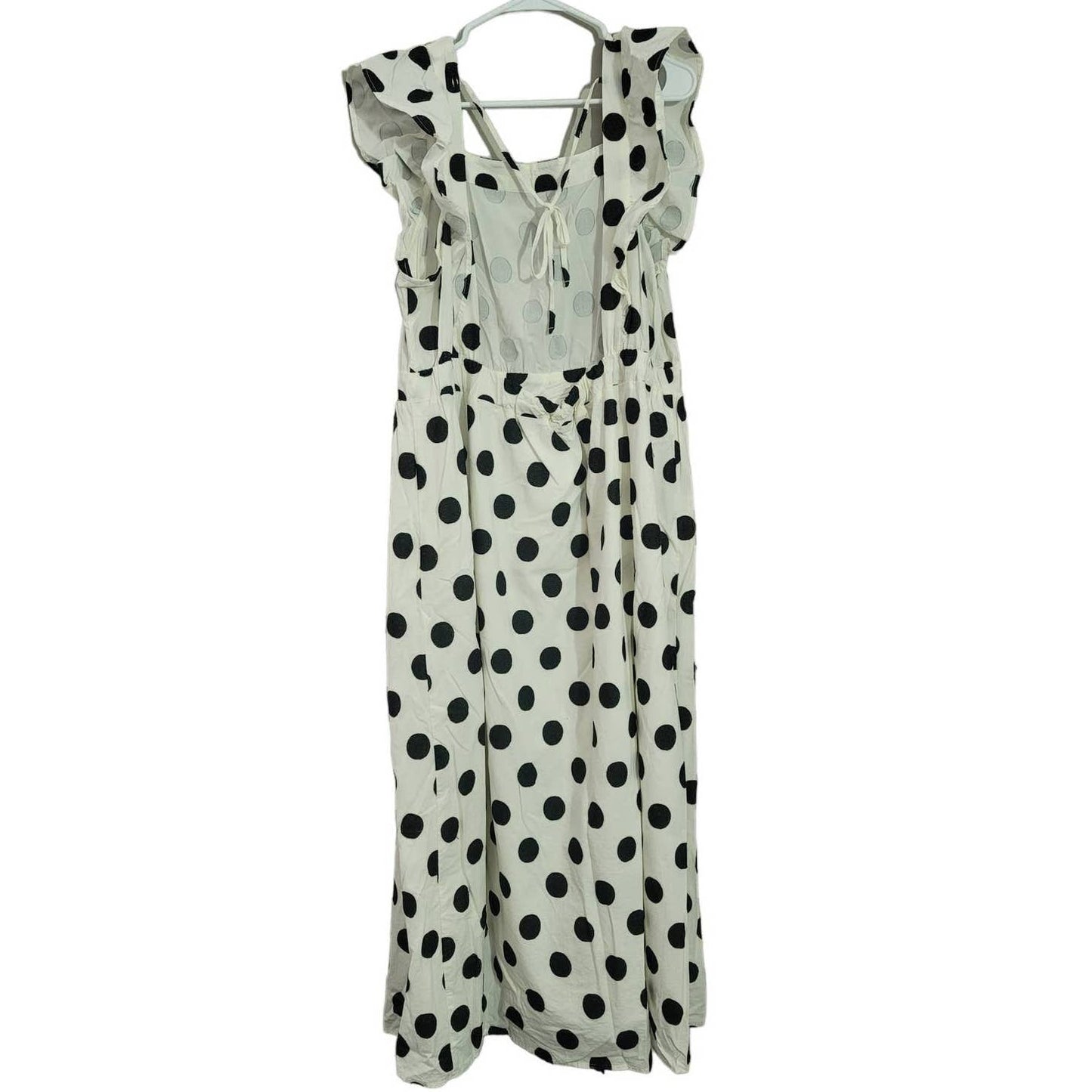 Amadi Anthropologie Maxi Dress Black White Polka Dots Flutter Sleeve Size 1X