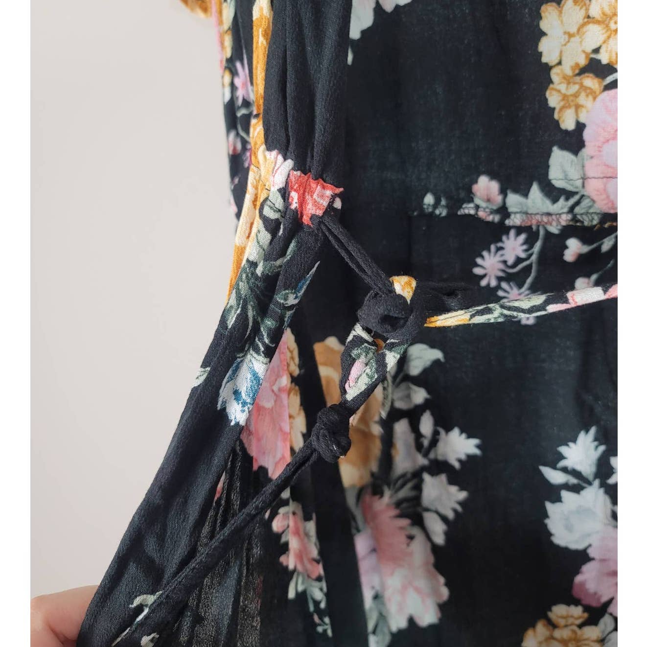 Torrid Kimono Duster Cover Up Black Floral Tie Waist Plus Size 0/0X