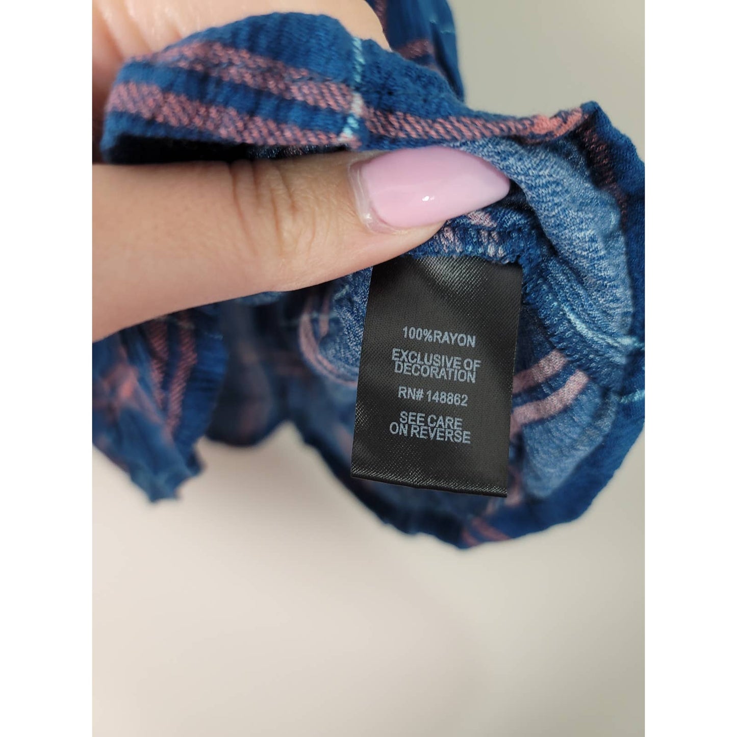 Torrid Babydoll Crinkle Gauze Crochet Lace-Up Top Blue Plaid Plus Size 1/1X