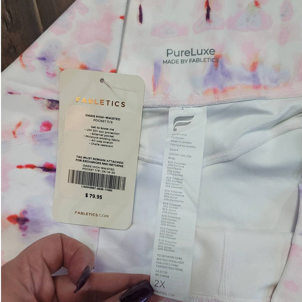 Fabletics Pureluxe Leggings Athletic Stretch White Pink Tie Dye Plus Size 2X NWT