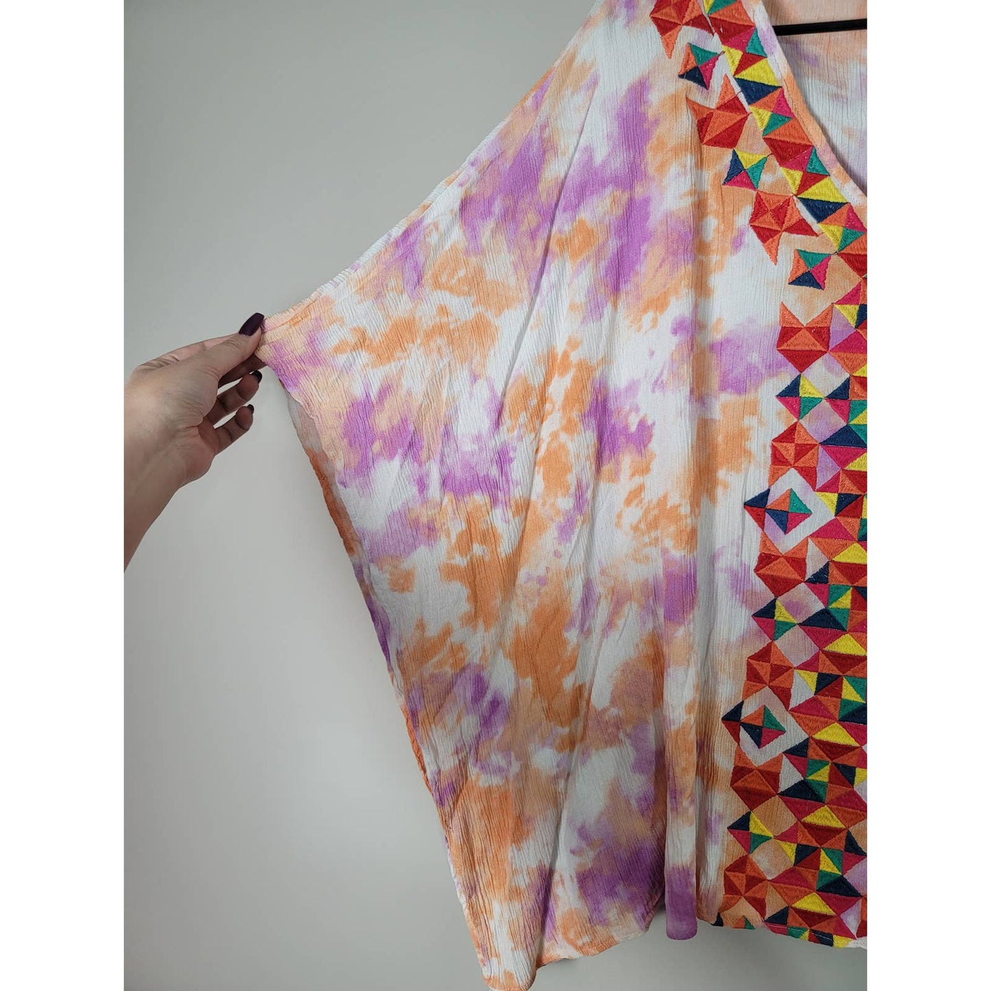 Savanna Jane Embroidered Caftan Tunic Top Tie Dye Flowy Boho Plus Size 1X/2X