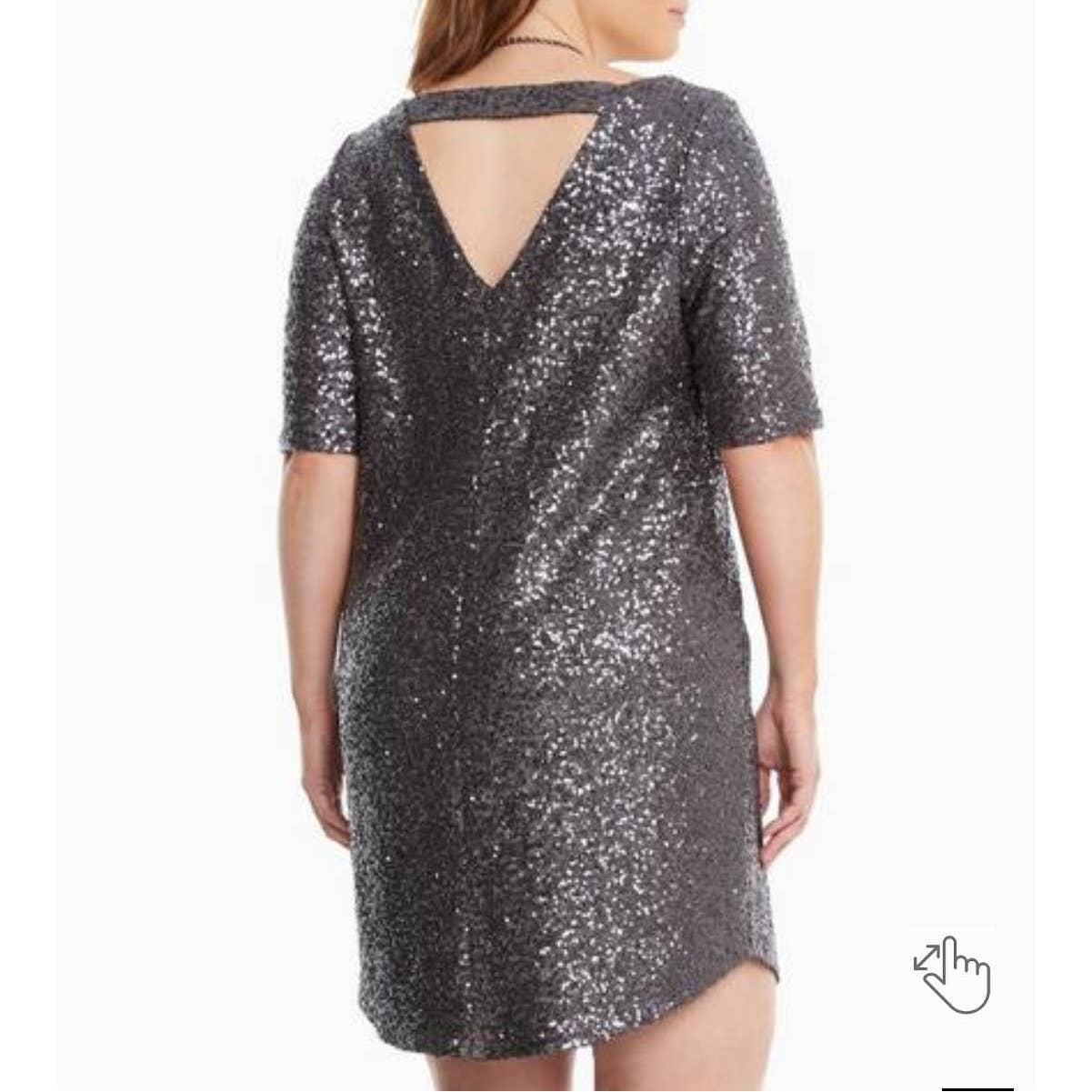 Torrid Mini Dress Sequin Charcoal Gray Short Sleeve Lined Plus Size 2/2X