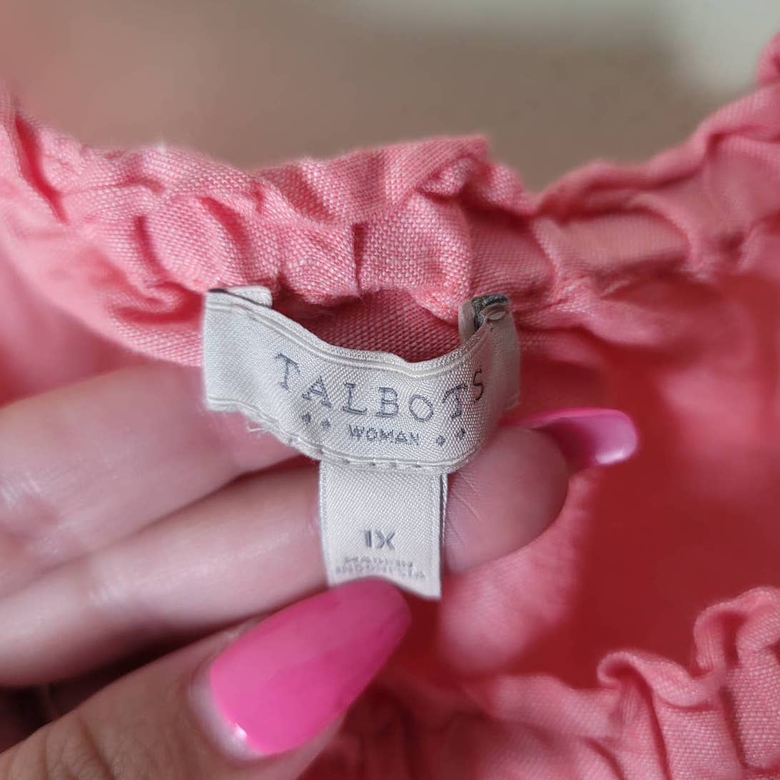 Talbots Blouse Pink Bell Sleeve Linen Blend Plus Size 1X