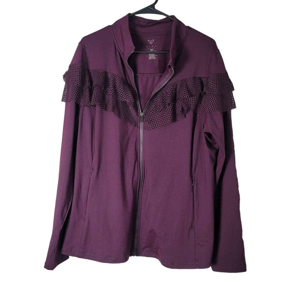 Livi Active Lane Bryant Jacket Plus Size 2X Purple Zip Up Active Mesh Ruffle