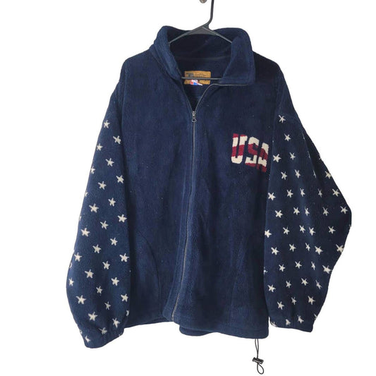 Bear Ridge Outfitters Fleece Jacket Zip Up Blue USA Flag Size XL