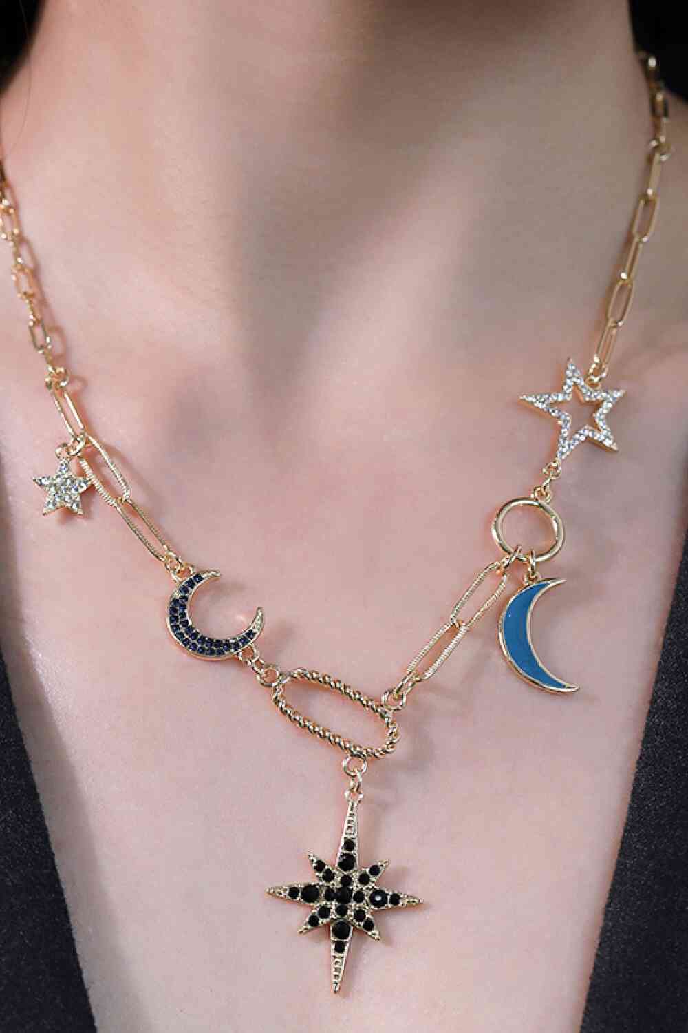 5-Piece Wholesale Star and Moon Rhinestone Alloy Necklace